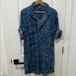 Chelsea & Theodore Indigo Geometric‎ Tunic Dress Size Large